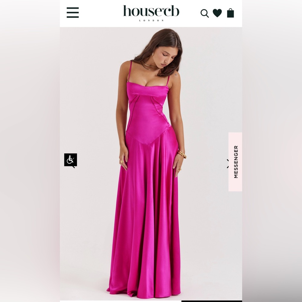 HOUSE OF CB Anabella Lace-Up Satin Gown in Fuschia